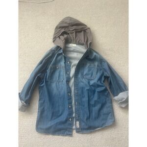 Hollister Y2k 90's Mens Denim Shirt With Hoodie Blue XL extra large